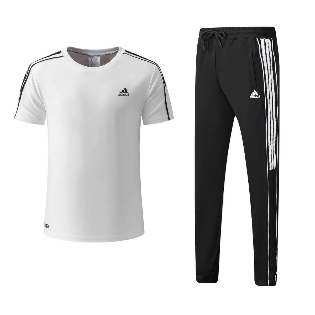 Ensemble Adi-das Tech Coton – T-shirt & Pantalon Jogging avec fermeture 3 stripes (Blanc/Noir) TPMSCA03