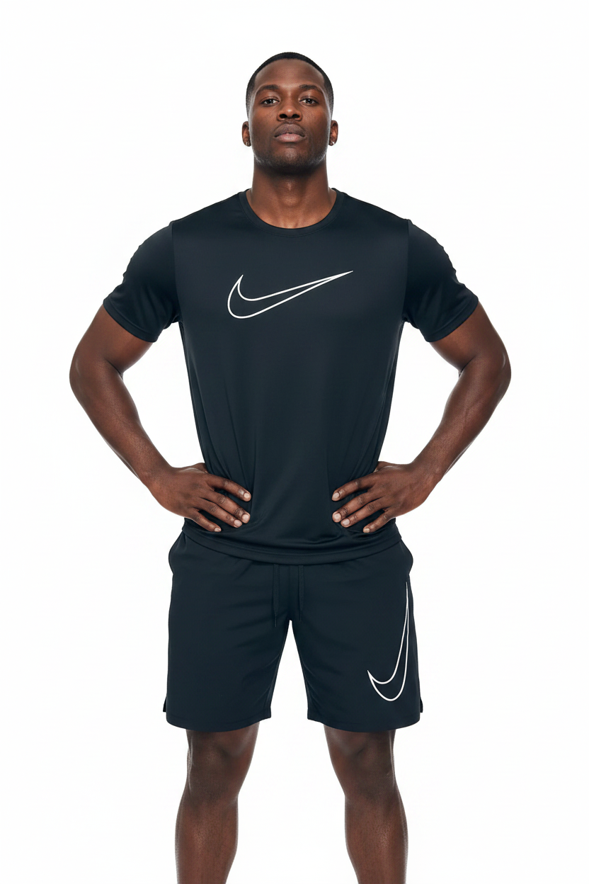 Ensemble sport (Ni-ke Swoosh) – T-shirt & Short avec fermeture (Noir) ETFSTSN04