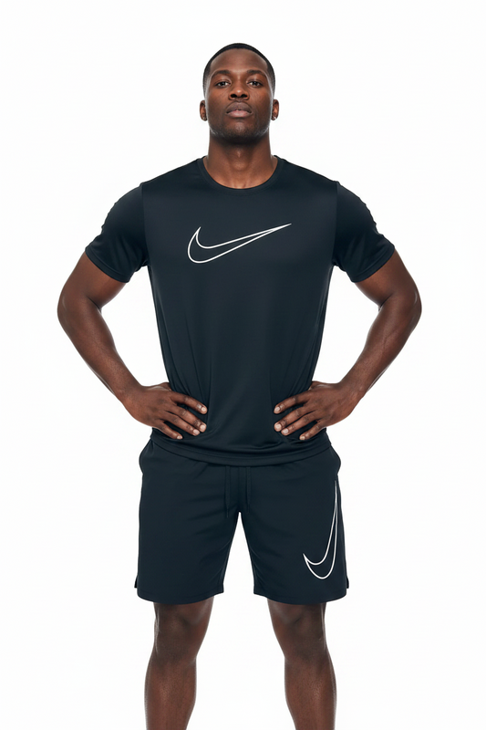 Ensemble sport (Ni-ke Swoosh) – T-shirt & Short avec fermeture (Noir) ETFSTSN04