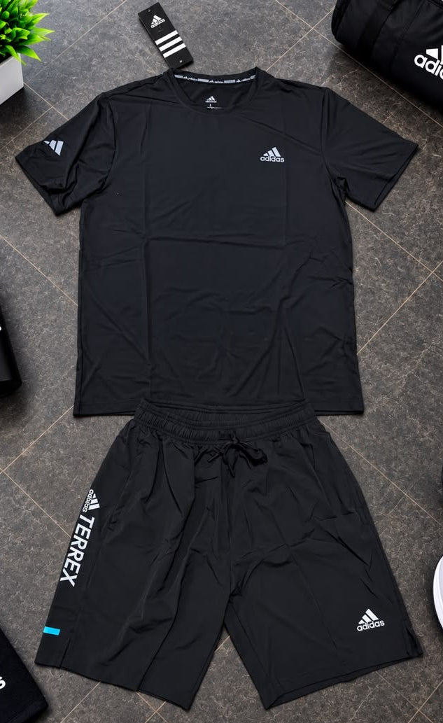 Ensemble de Sport Unisexe Adi-das Terrex Fitness – T-shirt et Short Noir