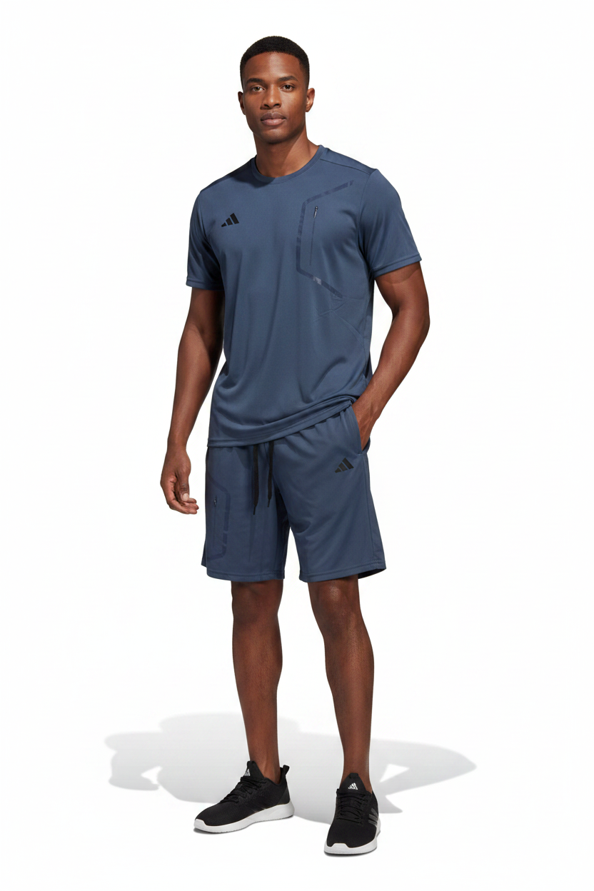 Ensemble sport (Adidas) – T-shirt & Short avec fermeture (Marine) ETFSTSA07