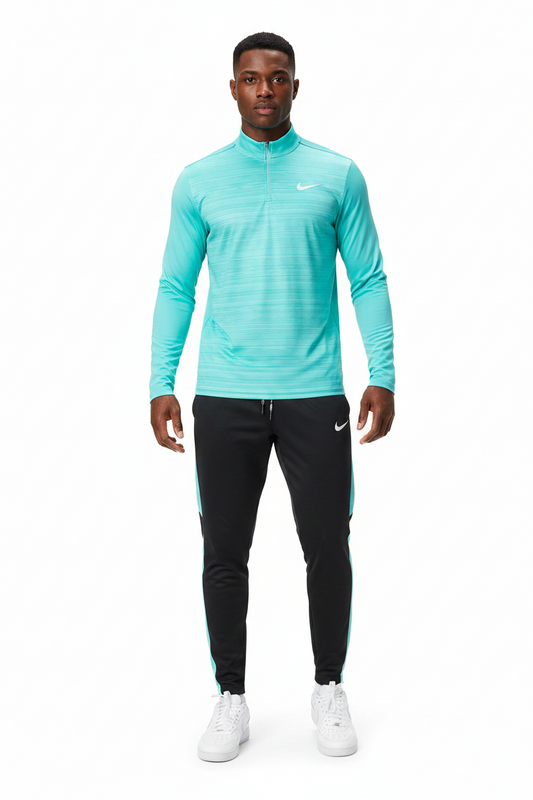 Ensemble Nike sport long manche col zippé avec pantalon jogging (Bleu clair/Noir) MSESLMN09
