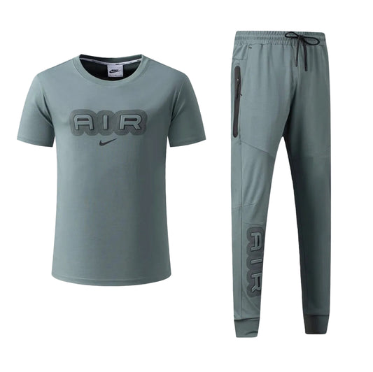 Ensemble Ni-ke AIR Coton – T-shirt & Pantalon Jogging avec fermeture Tech (Vert)