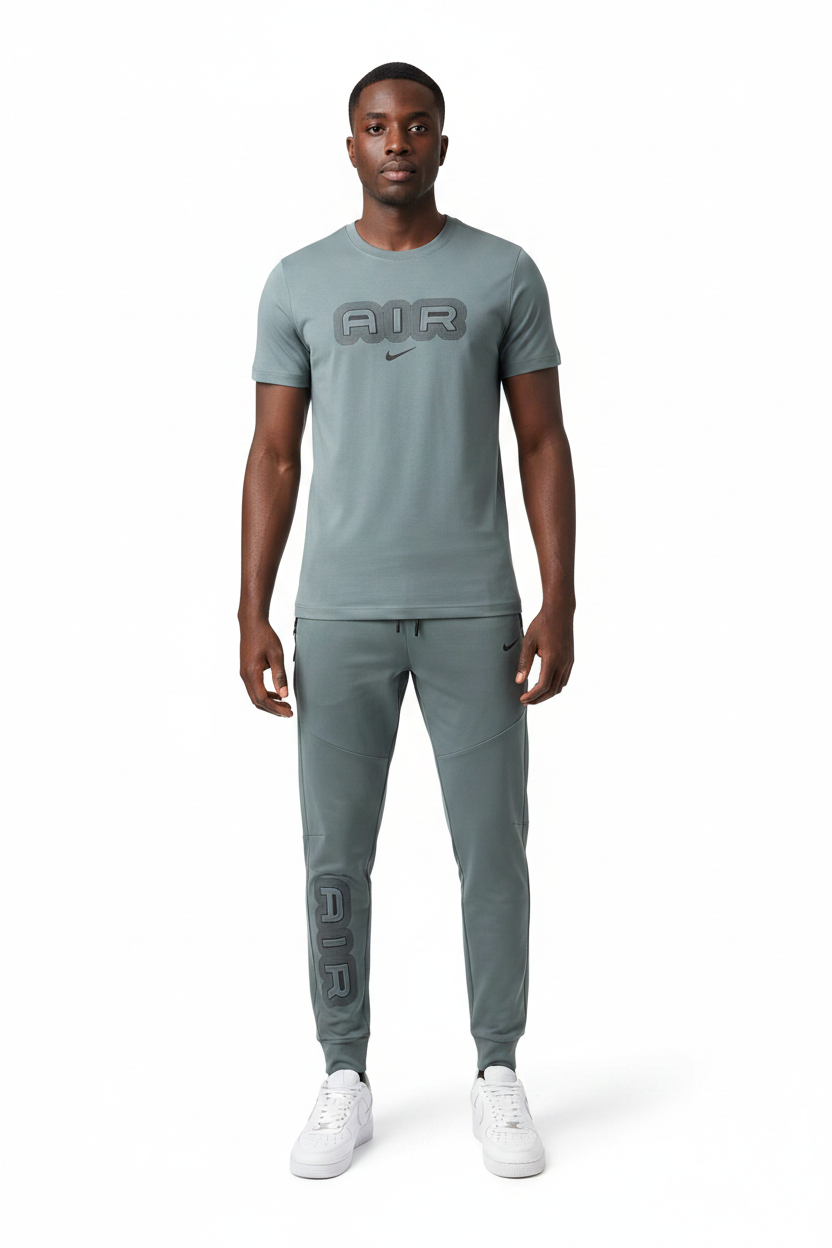 Ensemble Ni-ke AIR Coton – T-shirt & Pantalon Jogging avec fermeture Tech (Vert)
