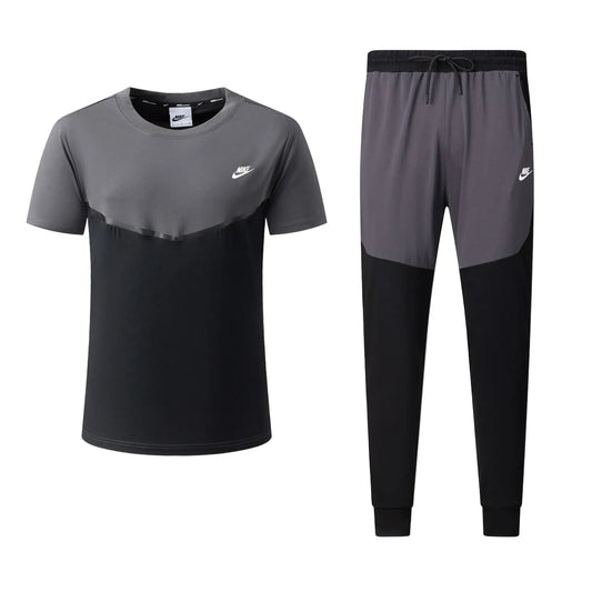 Ensemble Ni-ke Tech Coton – T-shirt & Pantalon Jogging avec fermeture Tech (Noir/Gris) TPMSCNT06