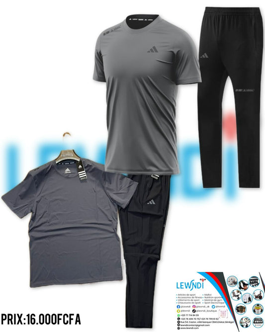 T-shirt sport + pantalon Adidas avec fermeture (Gris) MTSTPA07