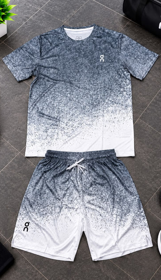 Ensemble Loisir T-shirt & Short avec fermeture – Dégradé Gris et Blanc