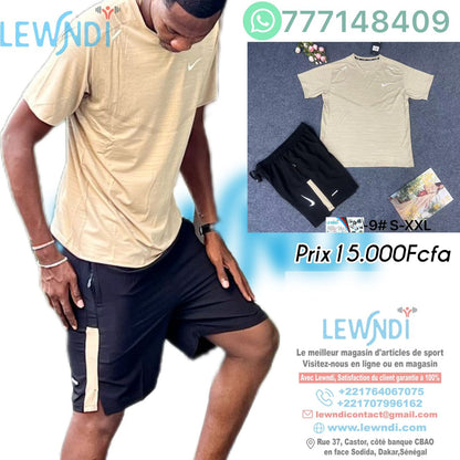 Ensemble T-shirt fitness plus short avec fermeture Nike (Biege/Noir) MSTSN10