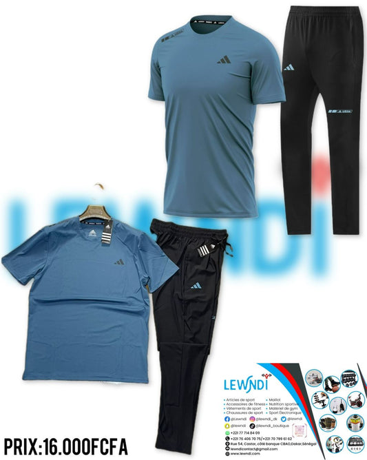 T-shirt sport + pantalon Adidas avec fermeture (Bleu) MTSTPA09
