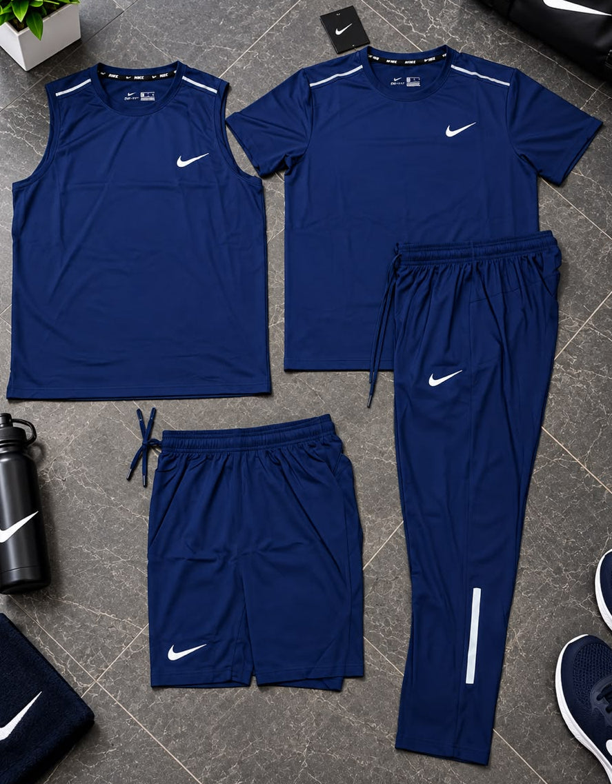 Ensemble Sport 4 Pièces (Derbardeur,Short,T-shirt,et Pantalon)– Bleu