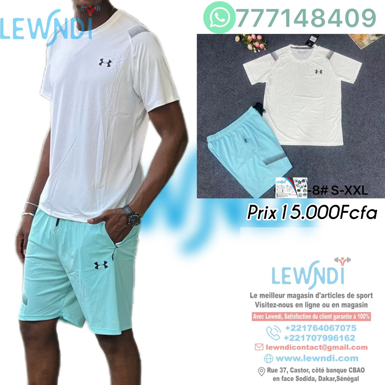 Ensemble T-shirt fitness plus short avec fermeture Under Armour (Blanc/Bleu) MSTSU03