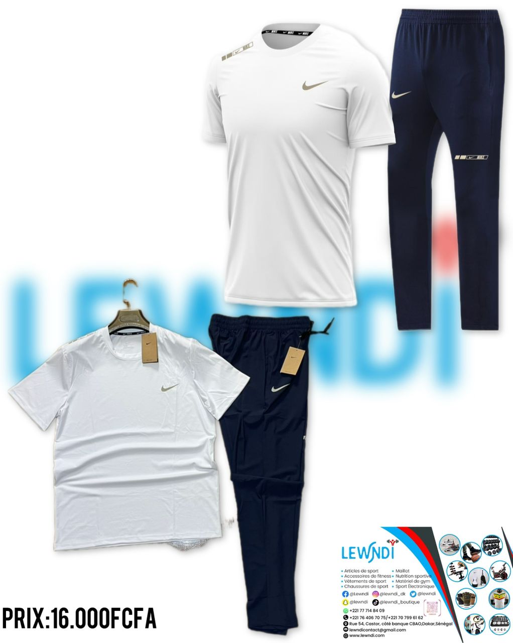 T-shirt sport + pantalon Nike avec fermeture (Blanc) MTSTPN06