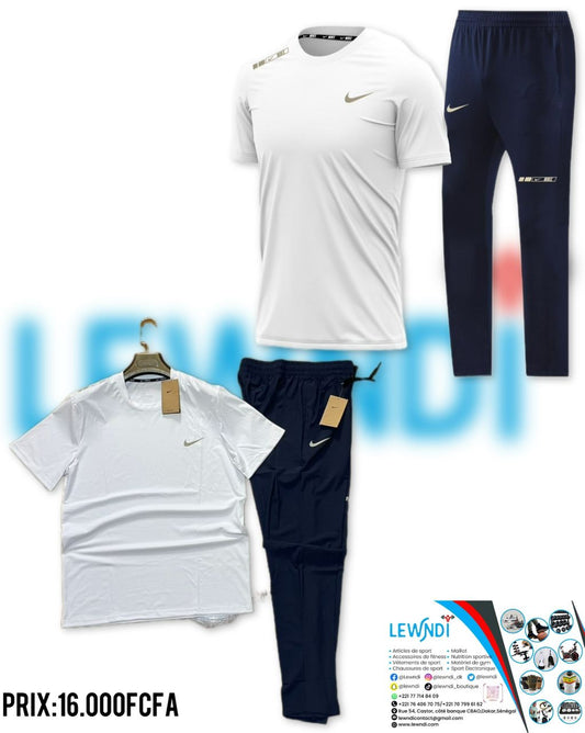 T-shirt sport + pantalon Nike avec fermeture (Blanc) MTSTPN06