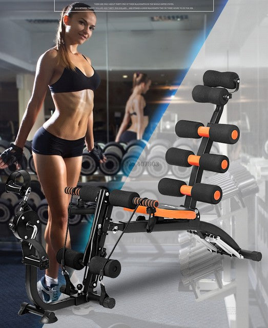Banc multifonctions pour abdominaux fitness avec bande résistance et pédales