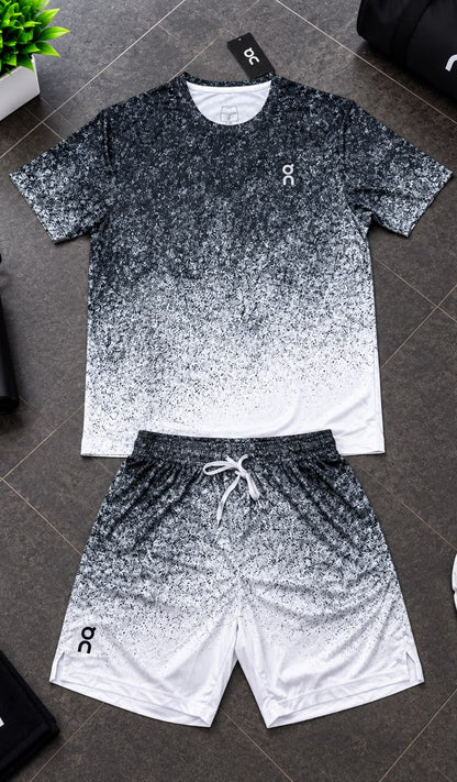 Ensemble Loisir T-shirt & Short avec fermeture – Dégradé Noir et Blanc
