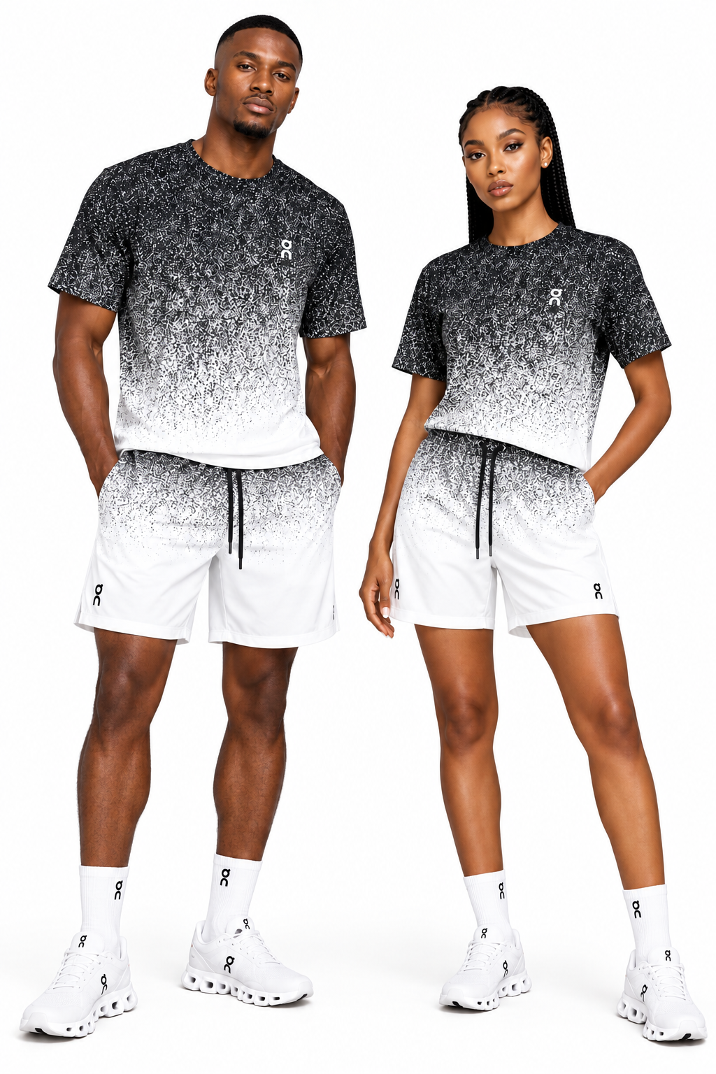 Ensemble Loisir T-shirt & Short avec fermeture – Dégradé Noir et Blanc