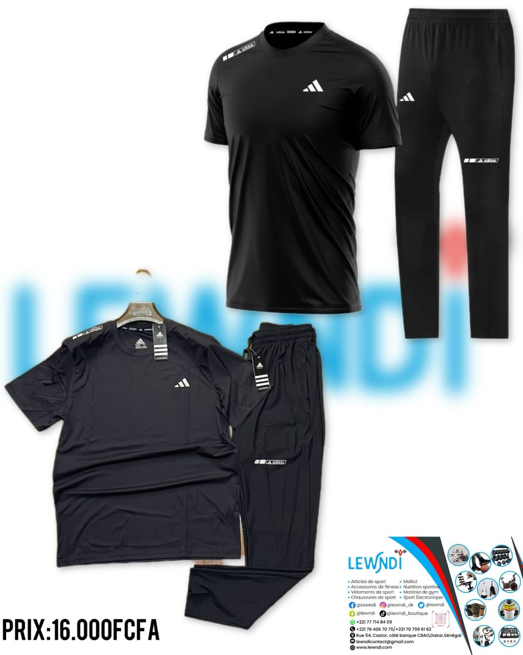T-shirt sport + pantalon Adidas avec fermeture (Noir) MTSTPA08