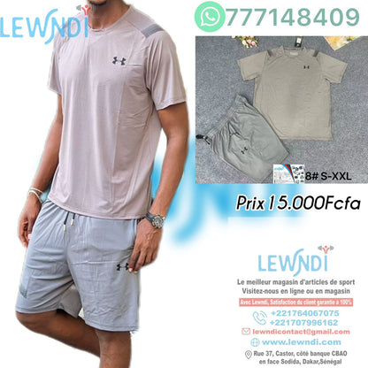Ensemble T-shirt fitness plus short avec fermeture Under Armour (Gris/Gris) MSTSU05