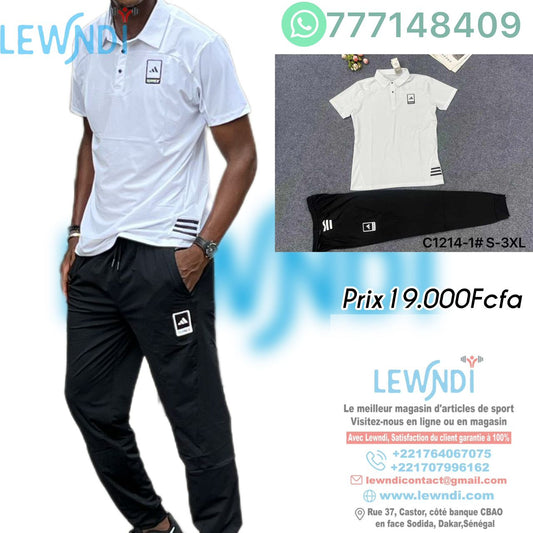 Ensemble T-shirt à col roulé avec pantalon Adidas (Blanc/Noir) MSELP01