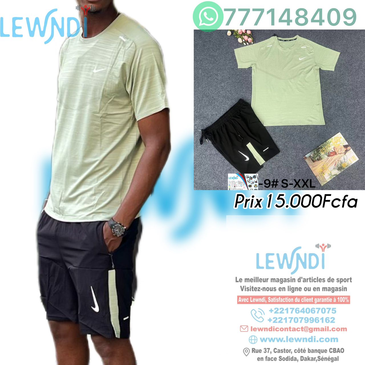 Ensemble T-shirt fitness plus short avec fermeture Nike (Vert/Noir) MSTSN09