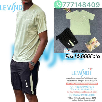 Ensemble T-shirt fitness plus short avec fermeture Nike (Vert/Noir) MSTSN09