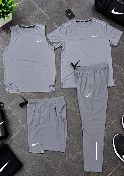 Ensemble Sport 4 Pièces (Derbardeur,Short,T-shirt,et Pantalon)– Gris