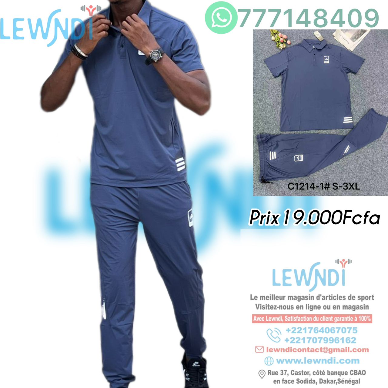 Ensemble T-shirt à col roulé avec pantalon Adidas (Bleu) MSELP03