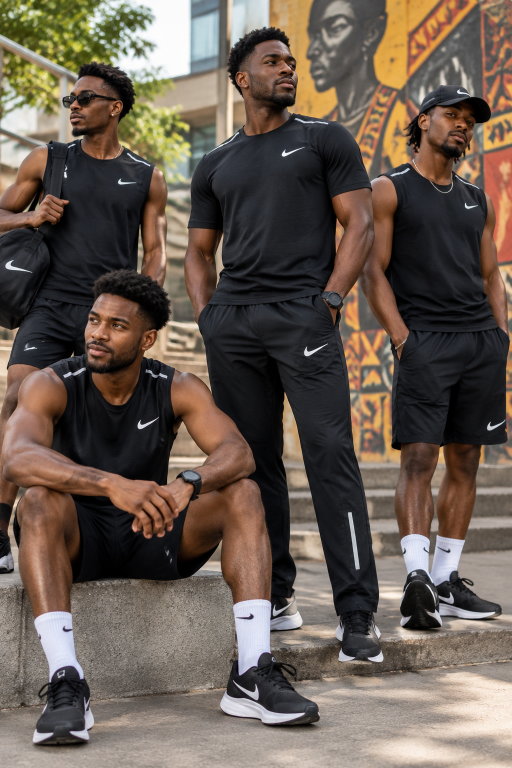 Ensemble Sport 4 Pièces (Derbardeur,Short,T-shirt,et Pantalon)– Noir
