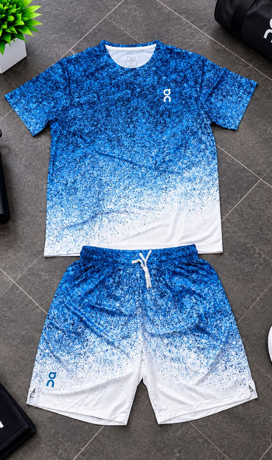 Ensemble Loisir T-shirt & Short avec fermeture – Dégradé Bleu et Blanc