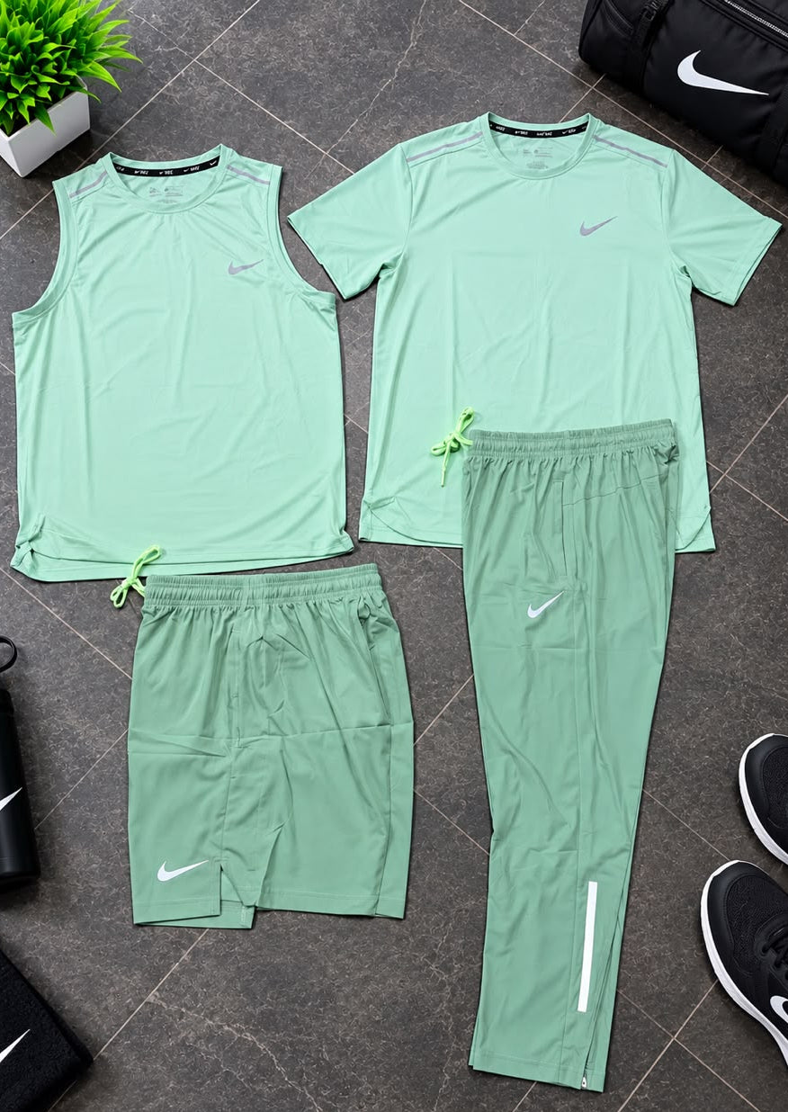 Ensemble Sport 4 Pièces (Derbardeur,Short,T-shirt,et Pantalon)– Vert Menthe