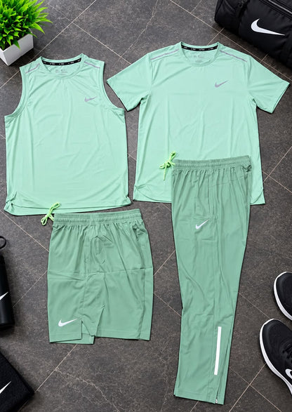 Ensemble Sport 4 Pièces (Derbardeur,Short,T-shirt,et Pantalon)– Vert Menthe