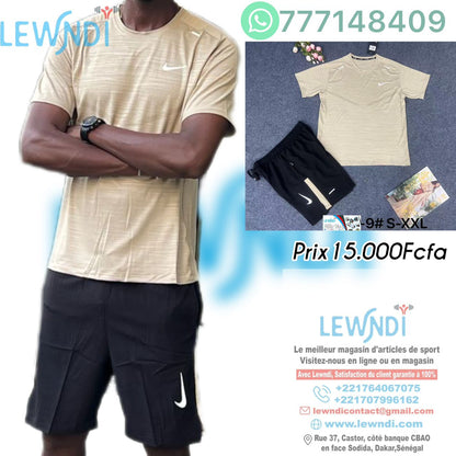 Ensemble T-shirt fitness plus short avec fermeture Nike (Biege/Noir) MSTSN10