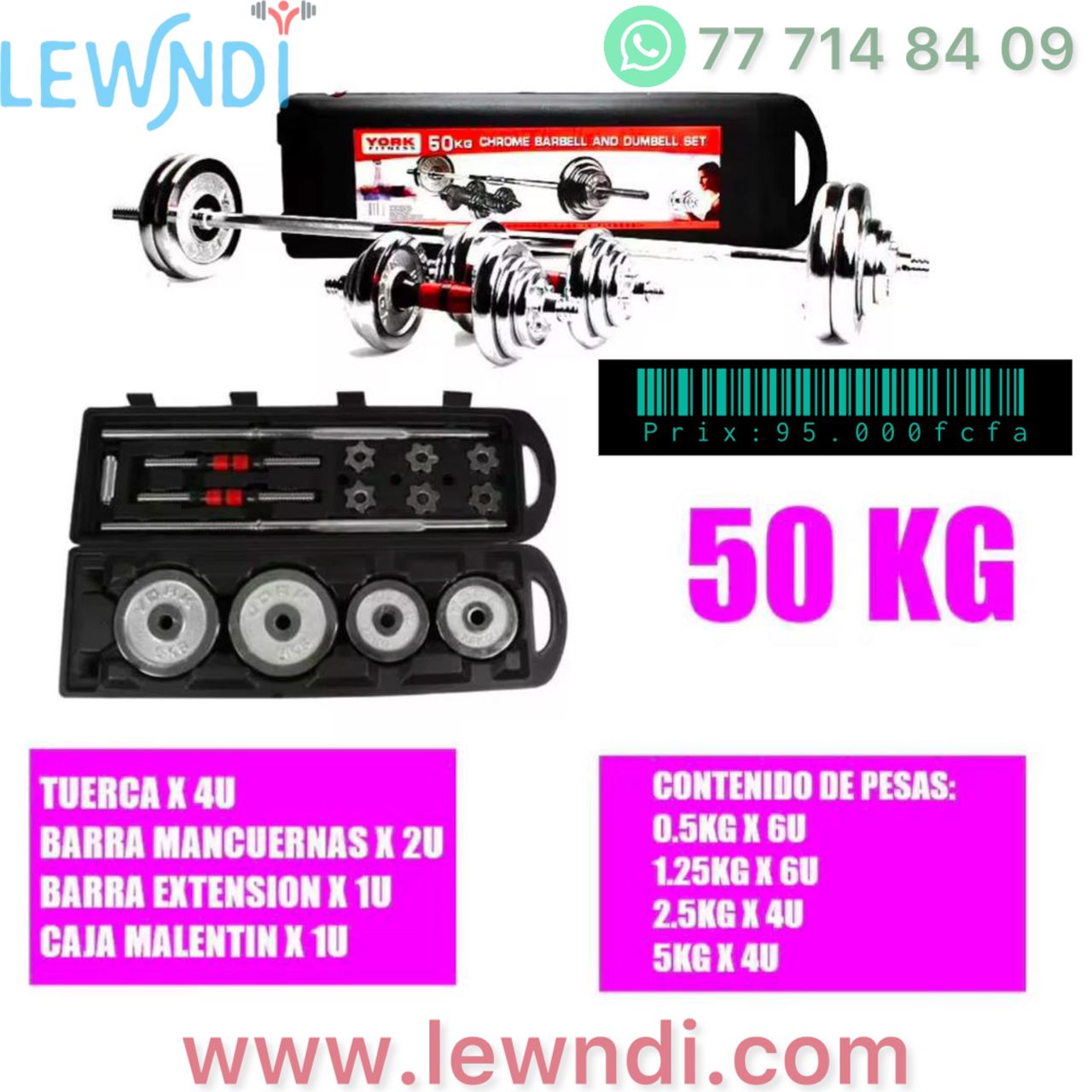 Kit d'haltères chromées 50KG York Fitness
