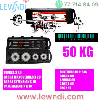 Kit d'haltères chromées 50KG York Fitness