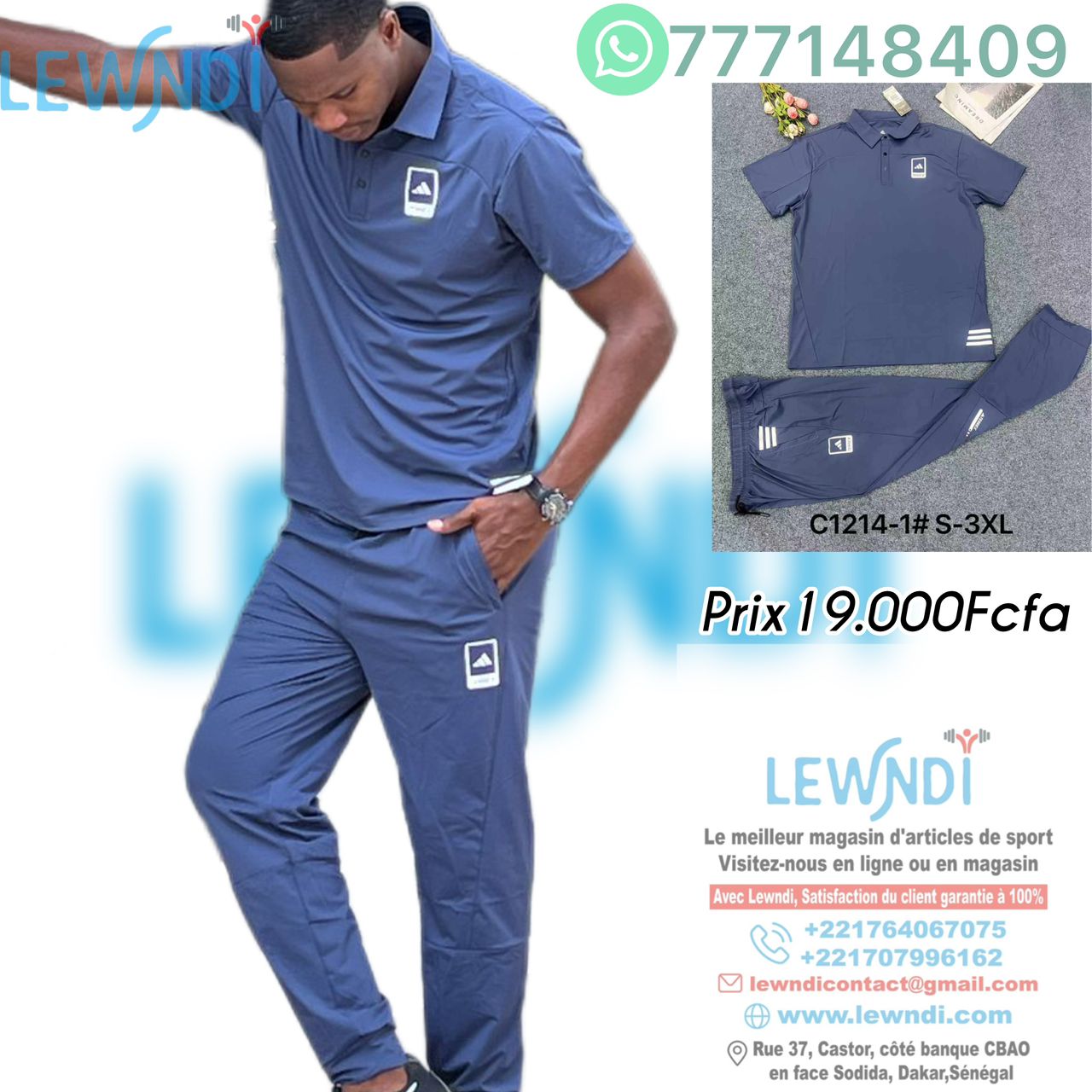 Ensemble T-shirt à col roulé avec pantalon Adidas (Bleu) MSELP03