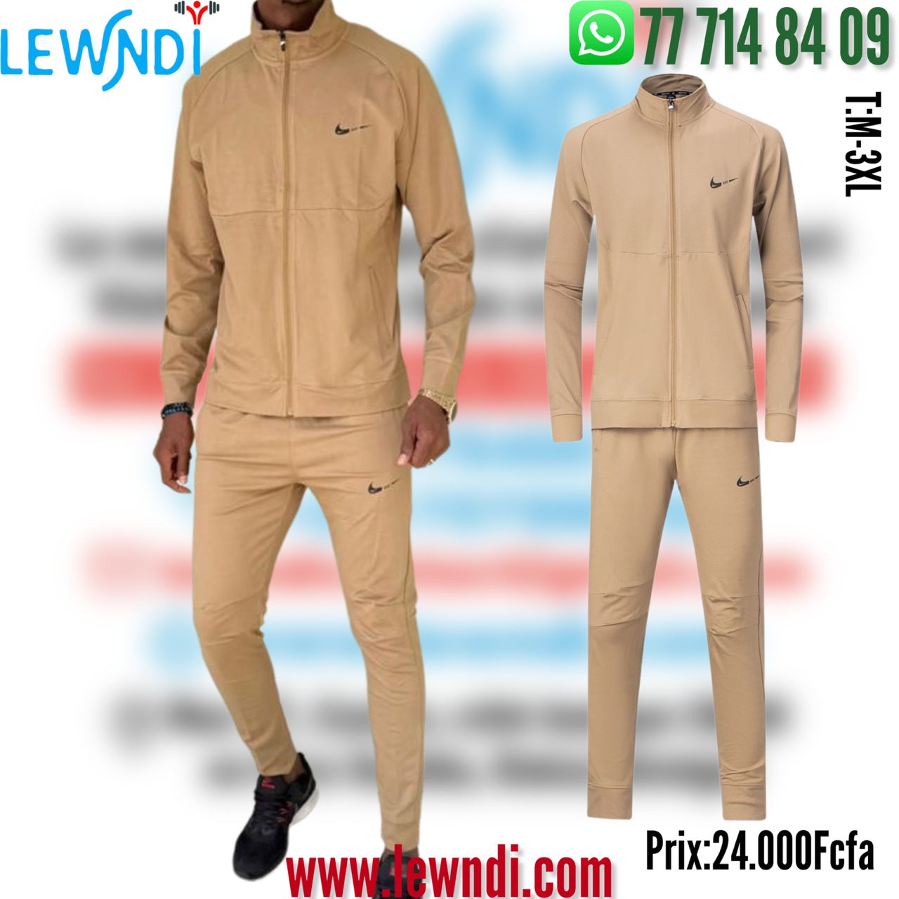 Ensemble Survêtement Classique Nike Beige (coton leger) avec fermeture MSESN05