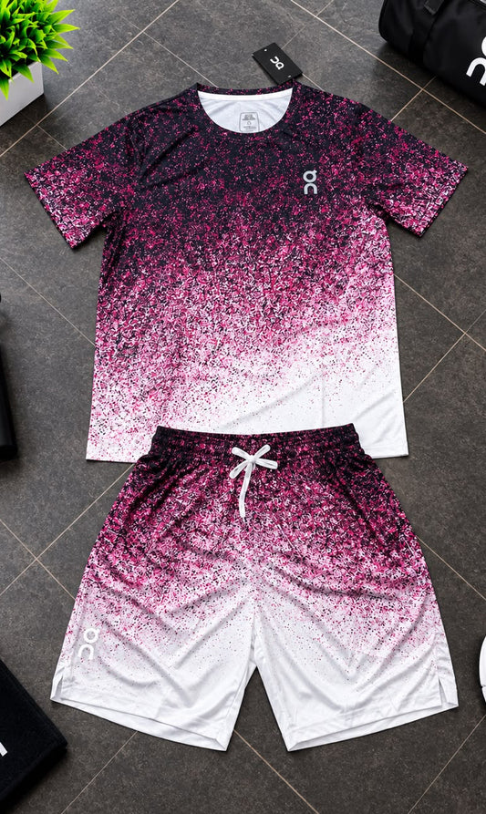 Ensemble Loisir T-shirt & Short avec fermeture – Dégradé Rose, Noir et Blanc