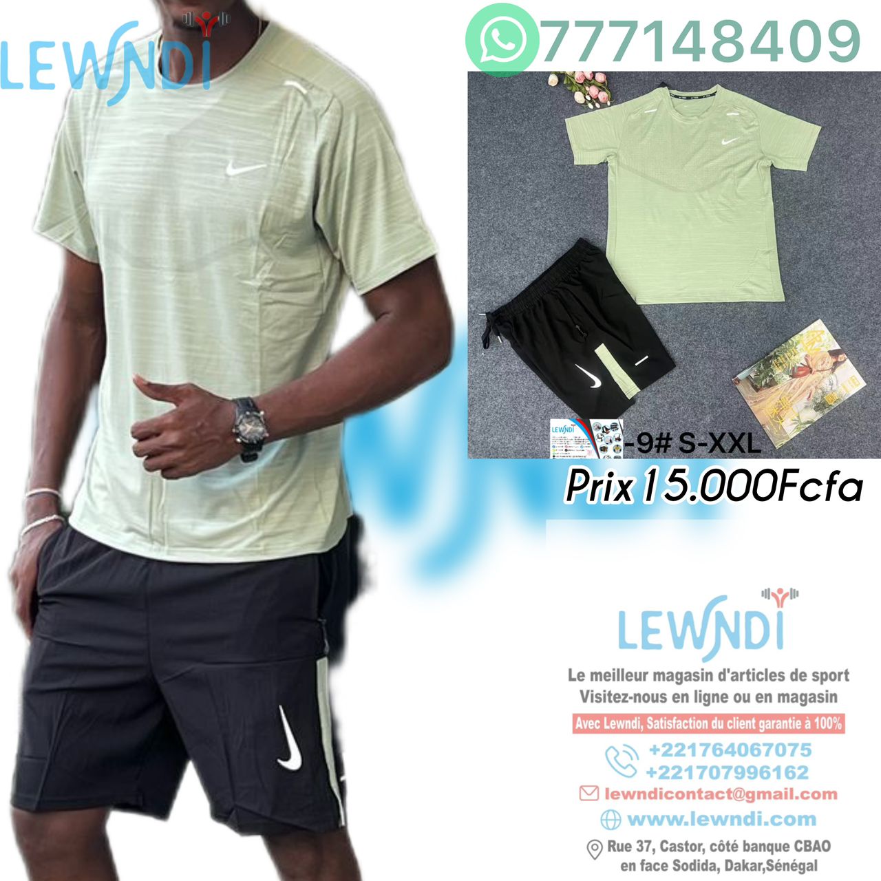 Ensemble T-shirt fitness plus short avec fermeture Nike (Vert/Noir) MSTSN09