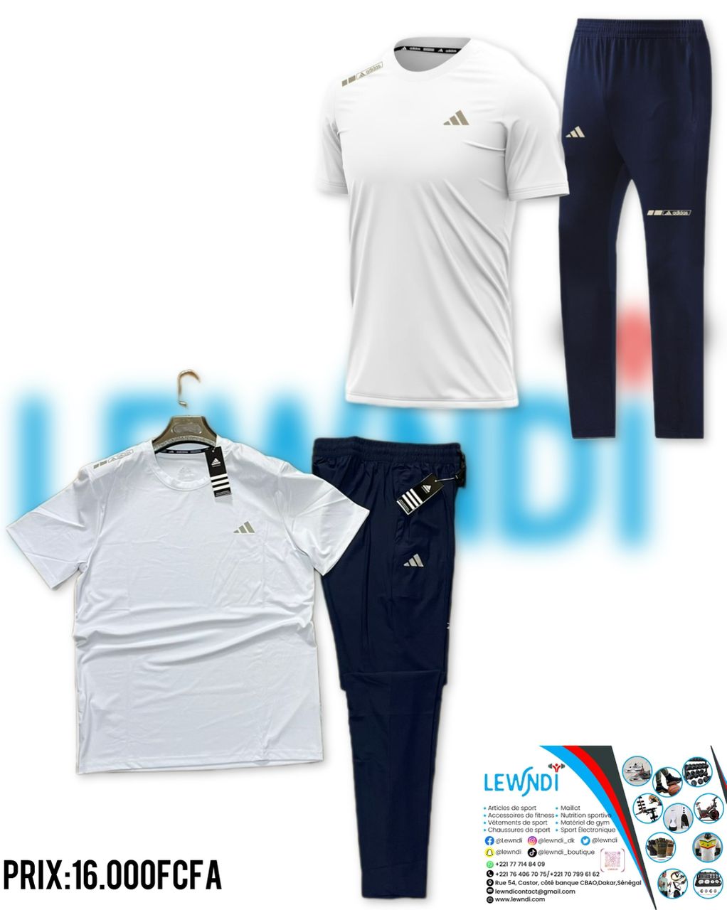 T-shirt sport + pantalon Adidas avec fermeture (Blanc) MTSTPA10