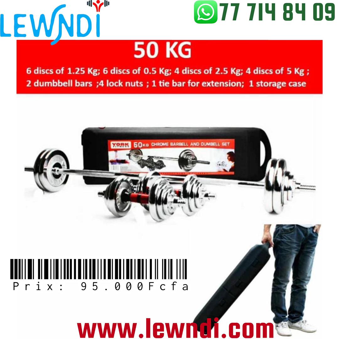 Kit d'haltères chromées 50KG York Fitness