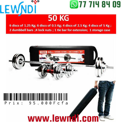 Kit d'haltères chromées 50KG York Fitness