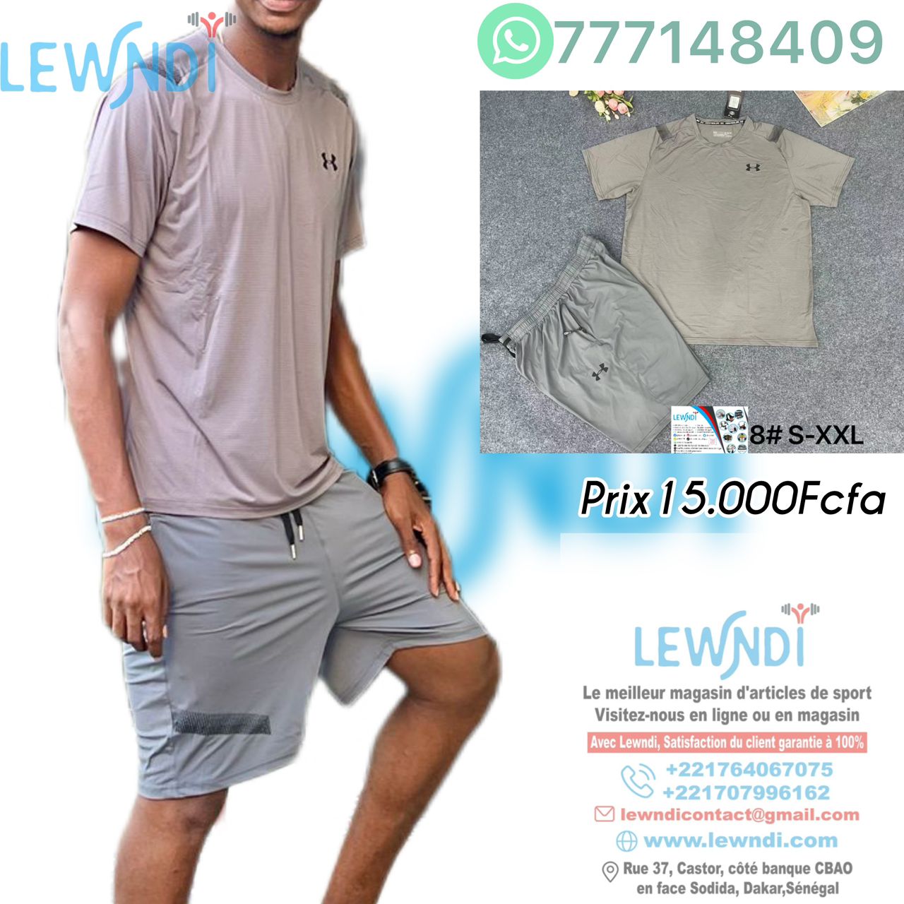 Ensemble T-shirt fitness plus short avec fermeture Under Armour (Gris/Gris) MSTSU05